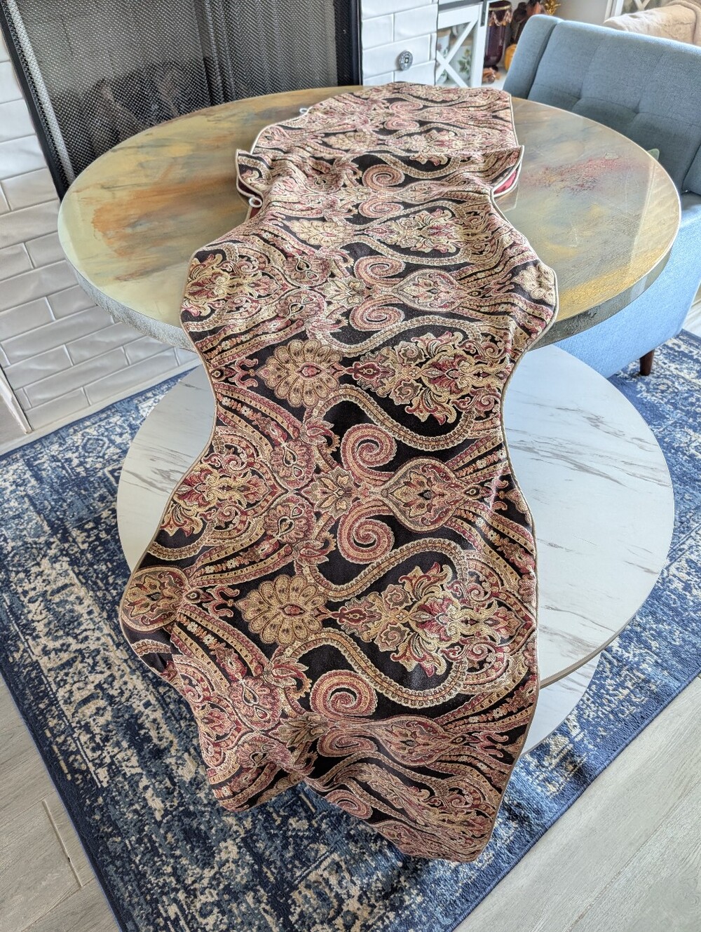 Vintage Valance Tapestry Paisley Jacquard Brown Red Lined Size 134" Wide